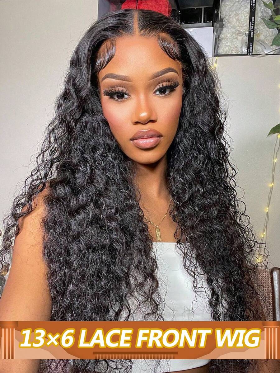 Perruque de cheveux humains à vague profonde avec front en dentelle 13x6 à transparence frontale en dentelle pour femmes. Perruque de cheveux humains à densité de 180 % aux boucles profondes. Pré-cueilli avec des cheveux de bébé.