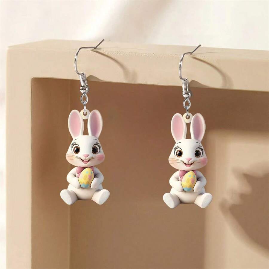 1 Pair Of Cute Rabbit Earrings, 2D Flat Women's Pendant Earrings, Suitable For Daily/Holiday Jewelry Accessories, Can Be Given As Easter Gifts To Girlfriends.