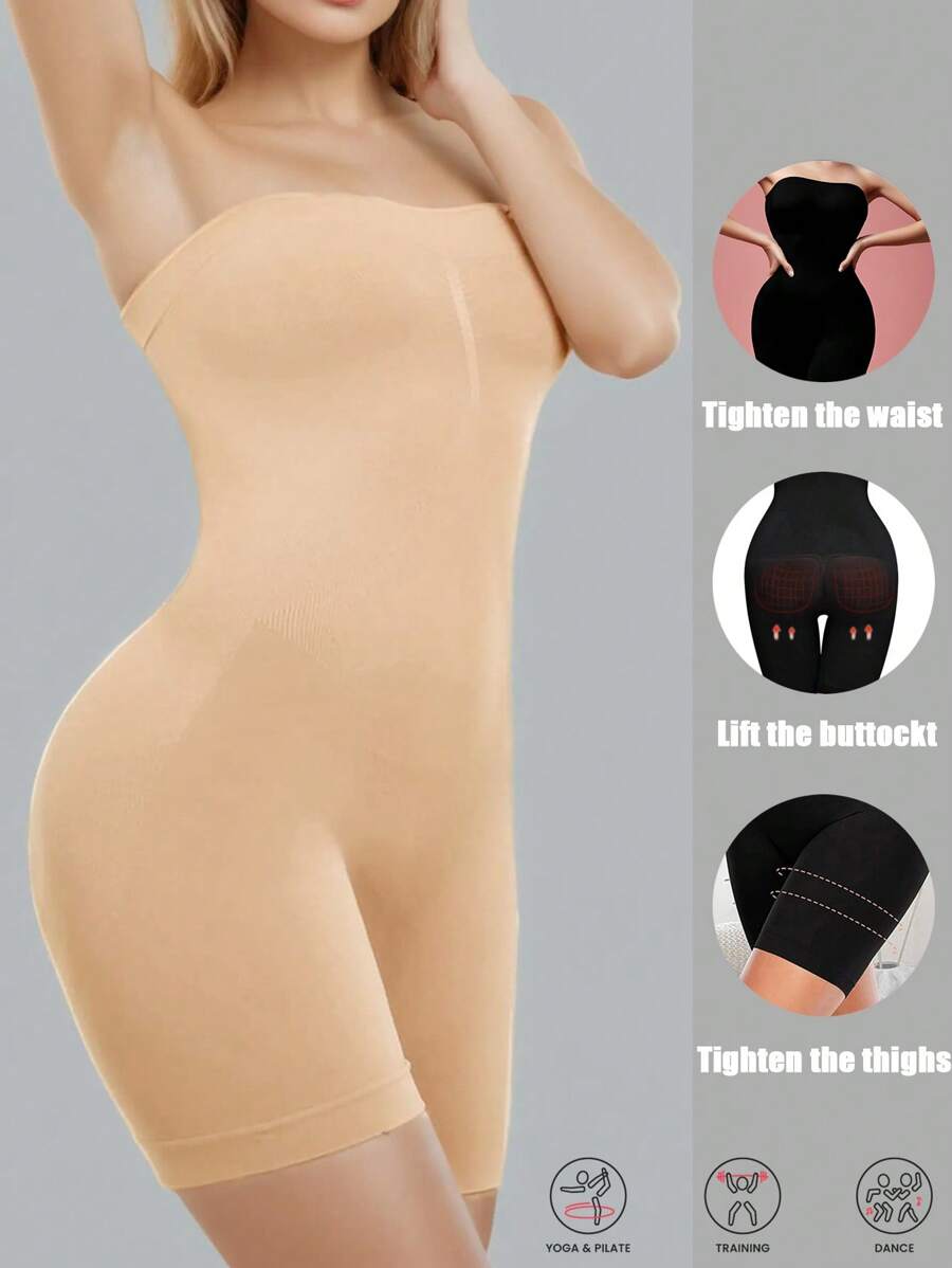 1pc Lightweight Breathable Strapless Women Shapewear - Sports Level Waist Cincher & Butt Lifter Design, Seamless Invisible Jumpsuit, Postpartum Recovery & Yoga Outfit - Multi-Size Nude Shaping Jumpsuit Gym Accessories