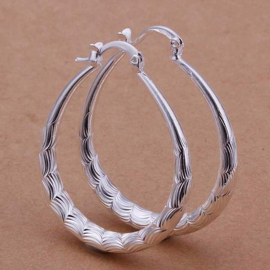 Boucles d'oreilles ovales en vague en argent sterling 925 pour femmes, bijoux de mode pour mariage, fiançailles et charme