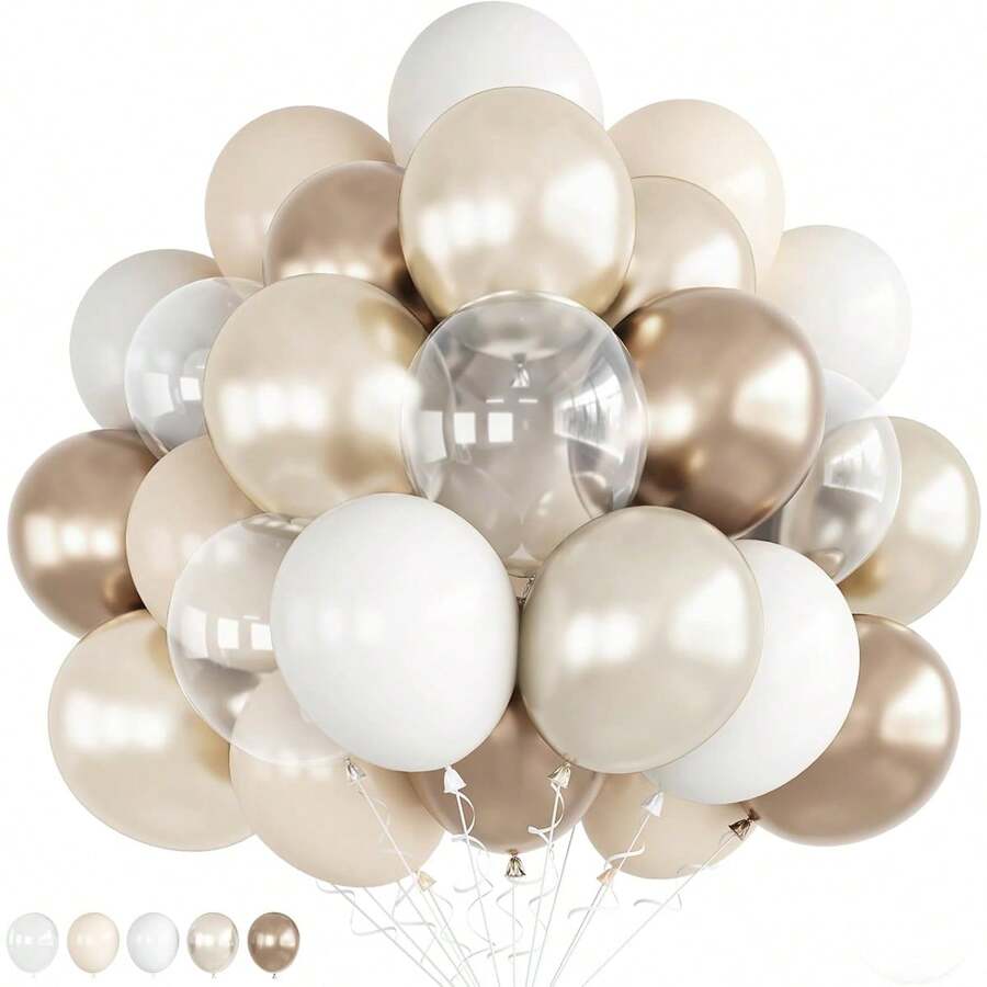 50 stuks crèmekleurige, witte en gouden ballonnen, zandkleurige, nudekleurige, gouden, transparante ballonnen, metallic champagnekleurige, gouden, imitatieparelkleurige, witte zandballonnen, ivoorkleurige, beige verlovingsballonnen, neutrale bruidscadeau- en Boheemse decoratie