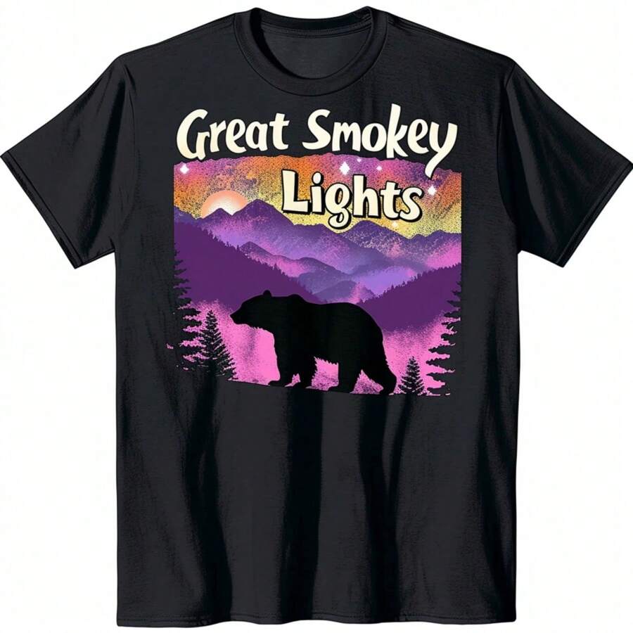 Great Smoky Mountains Bear Tee Colorful Design With 'Great Smokey Lights' T Shirt