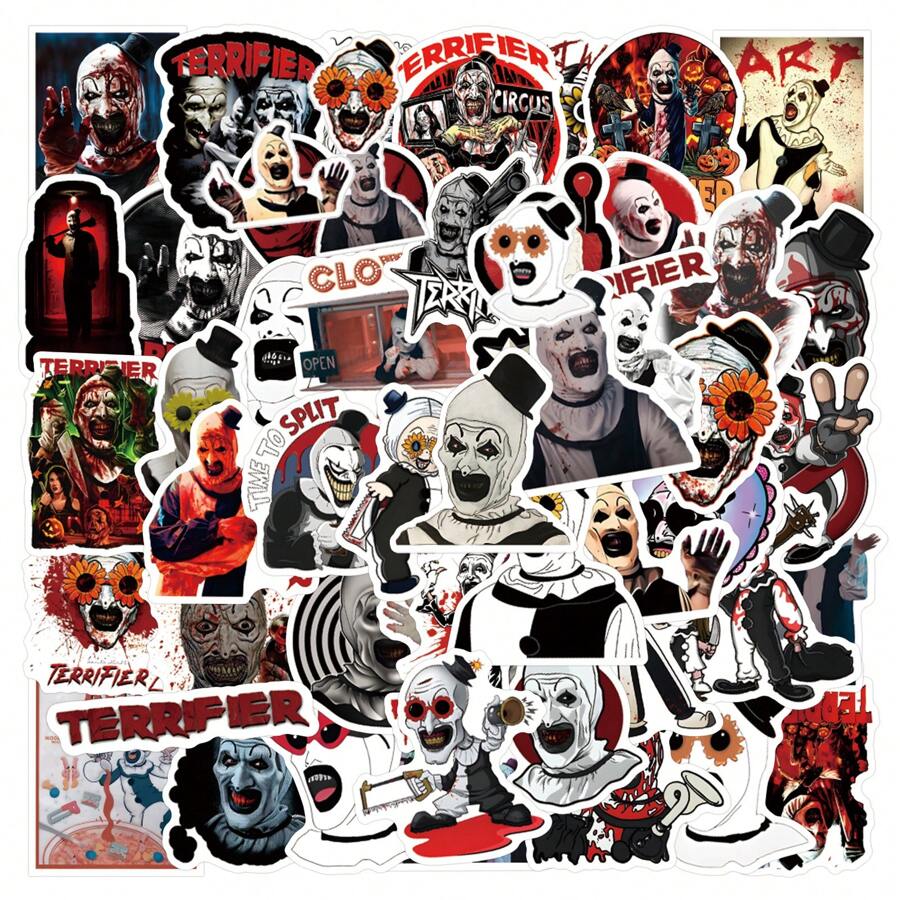 55pcs Terrifier Stickers Halloween Waterproof Sticker Decals Water Bottle Skateboard Laptop Horror Stickers,School Supplies,Back To School