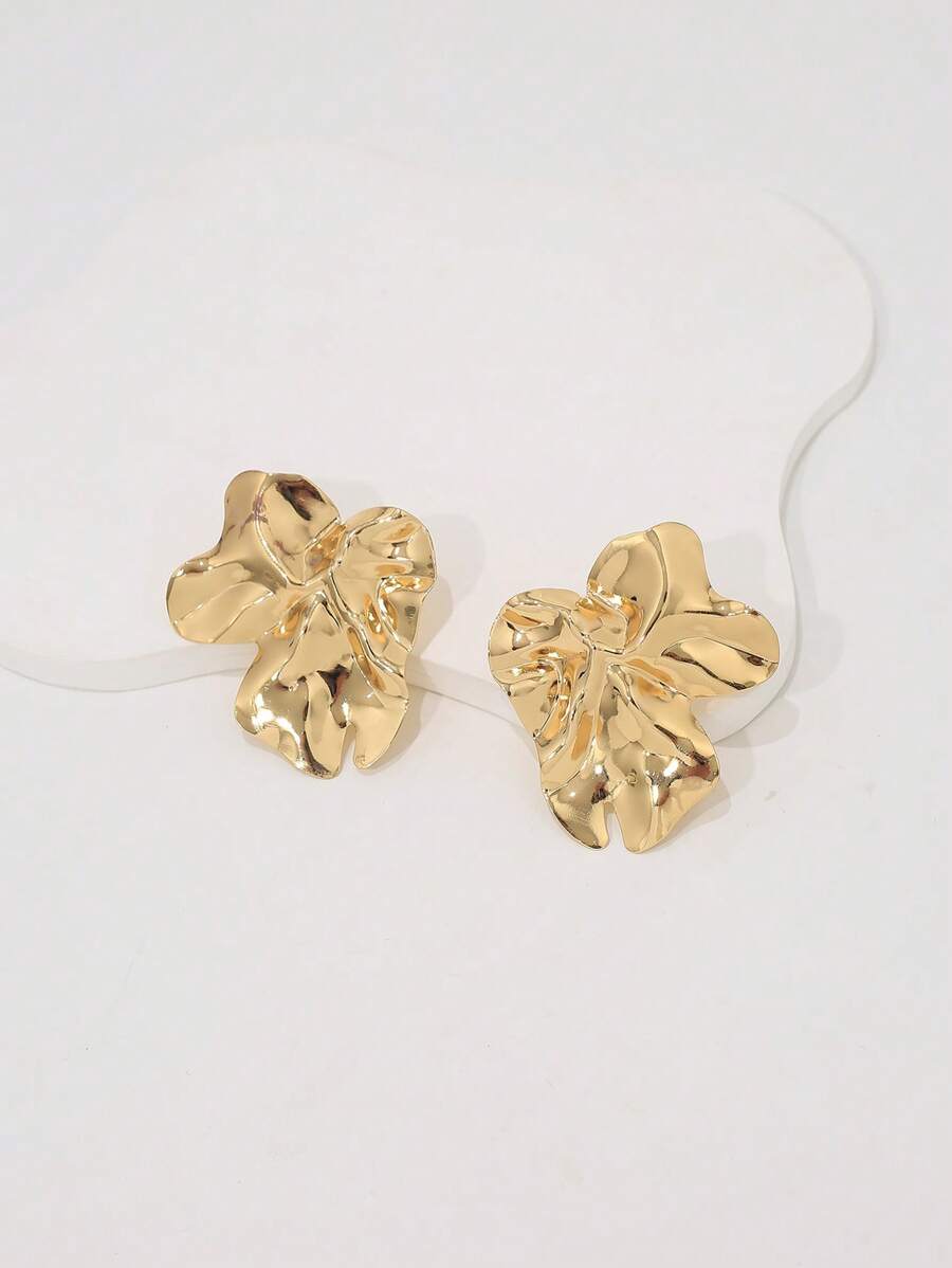 1 par de pendientes llamativos metálicos brillantes con elementos geométricos asimétricos únicos y de moda para mujer