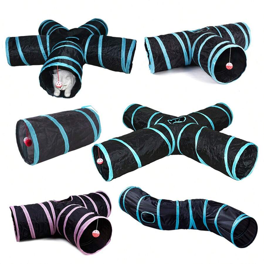 Túnel plegable para gatos, túnel para gatos de interior, túnel de juego para gatos, juguete interactivo tipo laberinto, casa de juegos para gatos, gatitos, cachorros, conejos (rosa y negro)
