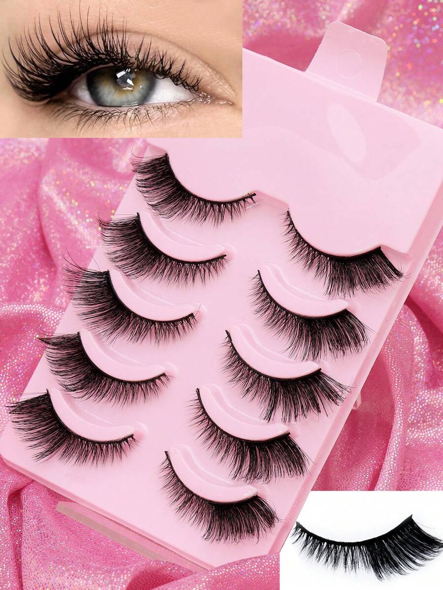 AYRMILLA Lashes 5 paar wimpersets Wimperborstel Natuurlijke valse wimpers Fluffy Soft Dramatische 3D nertsenwimpers Lange, luchtige wimpers Meerlaags Kort Dik Nepwimpers Extension Bulk Nepwimpers Make-upproducten Comfortabel om te dragen Handgemaakt Bovenste wimpers Gevleugelde uiteinden Oogverlenging Natuurlijke realistische wimpers Volle wimpers Langdurig volume Populaire make-up beautytool