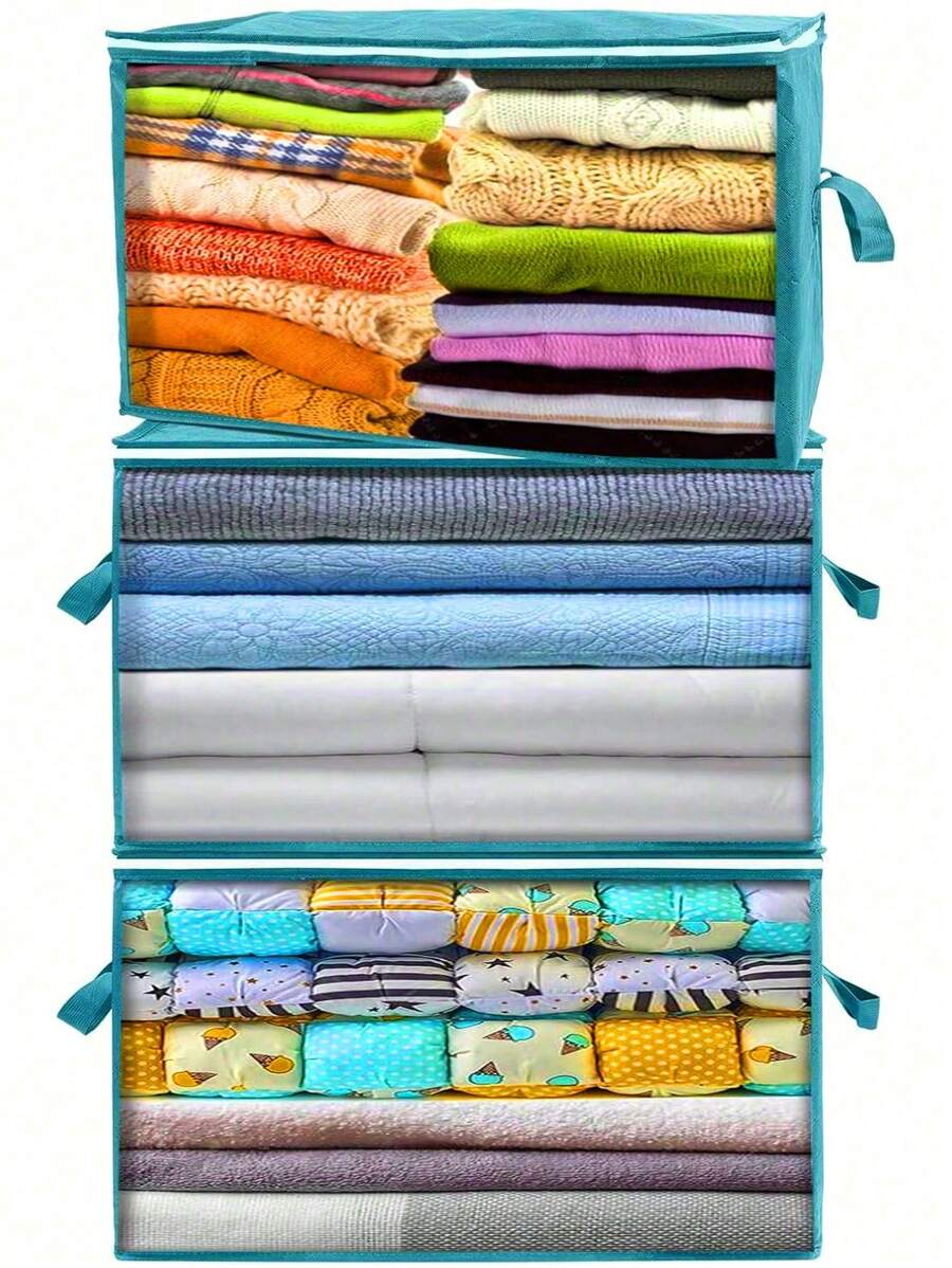 1pc/2pcs/3pcs Clothes Storage Bags With Lid 90L, Large Clothing Storage Boxes Box With Zip Foldable, Fabric Bedding Closet Organizers, Used For Quilt Duvet Blankets Pillows Toy Sweater