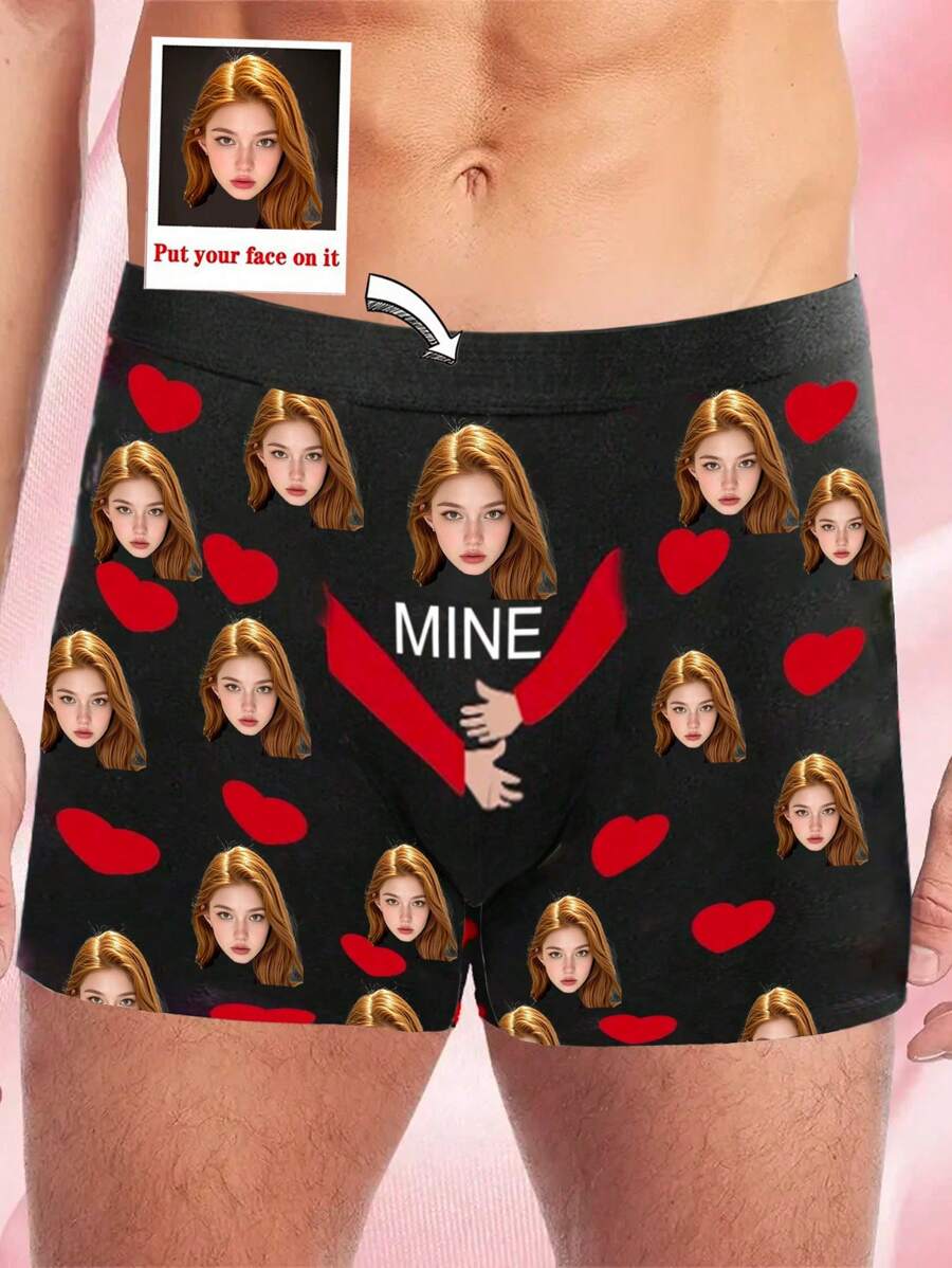 Conjunto de 1 pieza de calzoncillos de hombre con estampado de rostro personalizado, pantalones cortos sin banda elástica en la cintura, calzoncillos con rostros personalizados, regalos para novio o esposo, hombres personalizados, invierno, regalos personalizados, aniversarios, fiestas, regalo ideal para novios