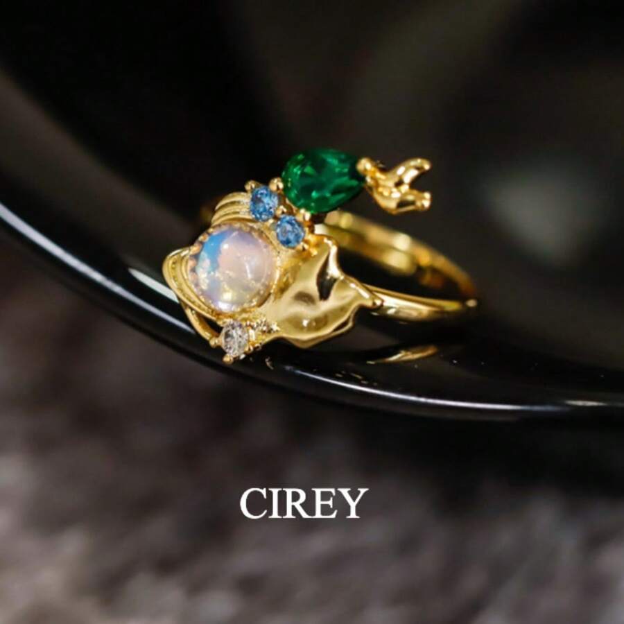 CIREY New Colorful Zirconia Mermaid Adjustable Open Ring, Princess Finger Ring, Gift For Valentine's Day