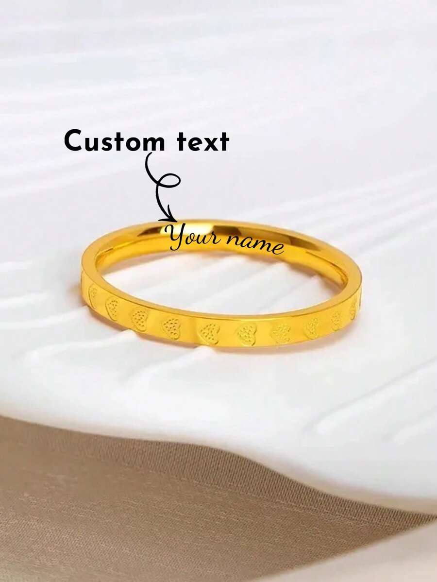 1 pièce Bague simple en acier inoxydable à la mode 18 carats or jaune, bague personnalisée avec texte pour couple à utiliser au quotidien, cadeau de date de vacances pour hommes et femmes