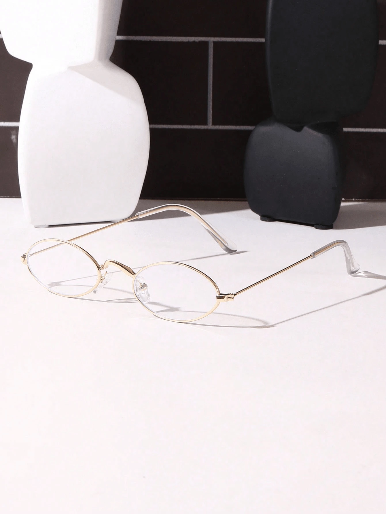 1pc Oval Small Frame Eyeglasses, Vintage Style Plain Decorative Glasses, Gold/Silver Frame