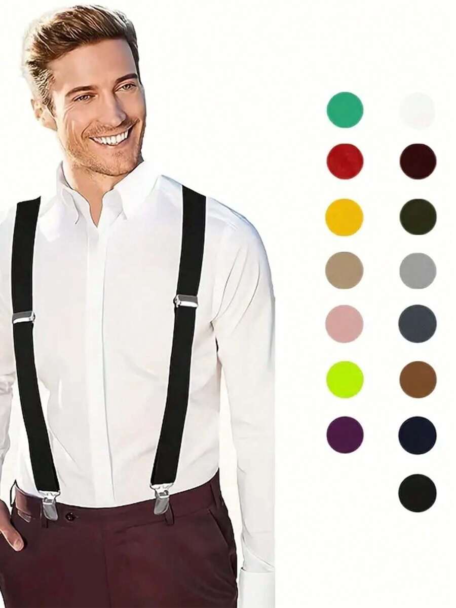 Solid Color Men Suspender With 3 Strong Clips Adjustable Braces Suitable For Teen Summer Casual Outdoor Athletic Or Vacation Travel Or Graduation Gifts Or Birthday Dress Accessories Or Daily Wear
