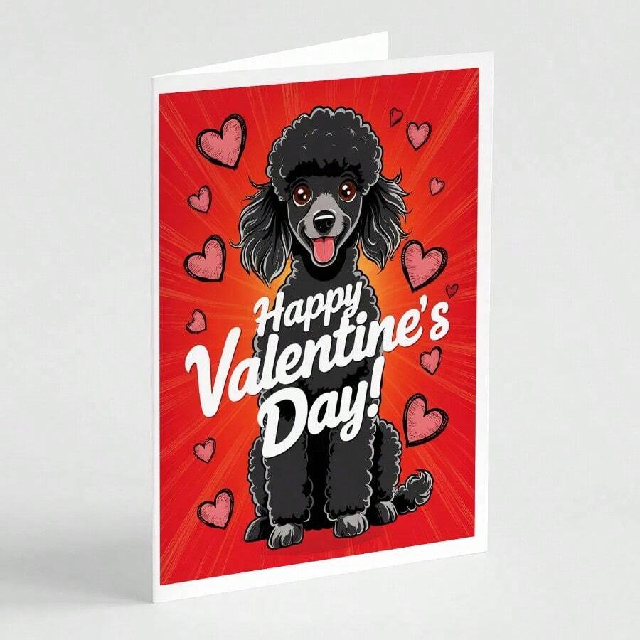 Black Toy Poodle Happy Valentine's Day Greeting Cards Pack Of 8 Blank Cards With Envelopes Whimsical A7 Size 5x7 Blank Note Cards
