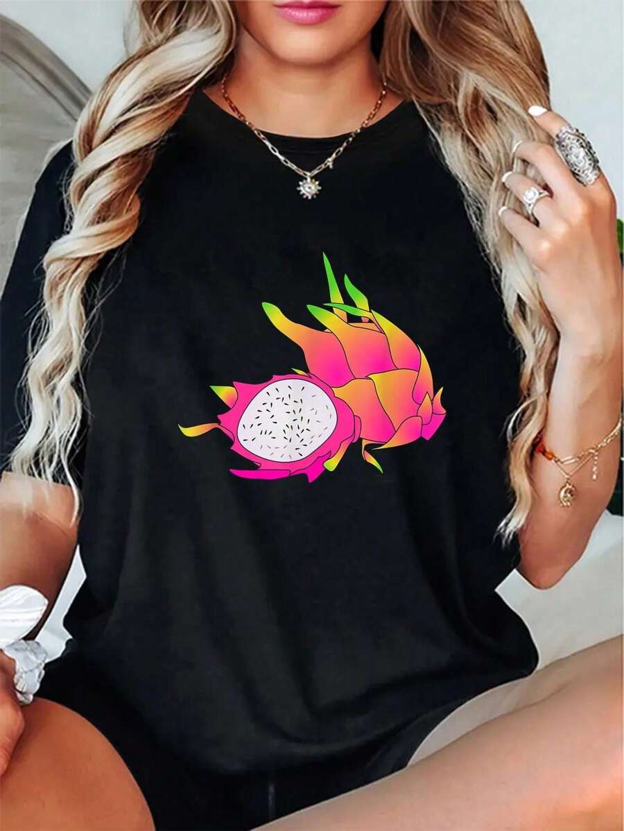 100% Cotton Casual Tshirt Dragon Fruit Pitaya Tropical Fruit T-Shirt T-Shirt