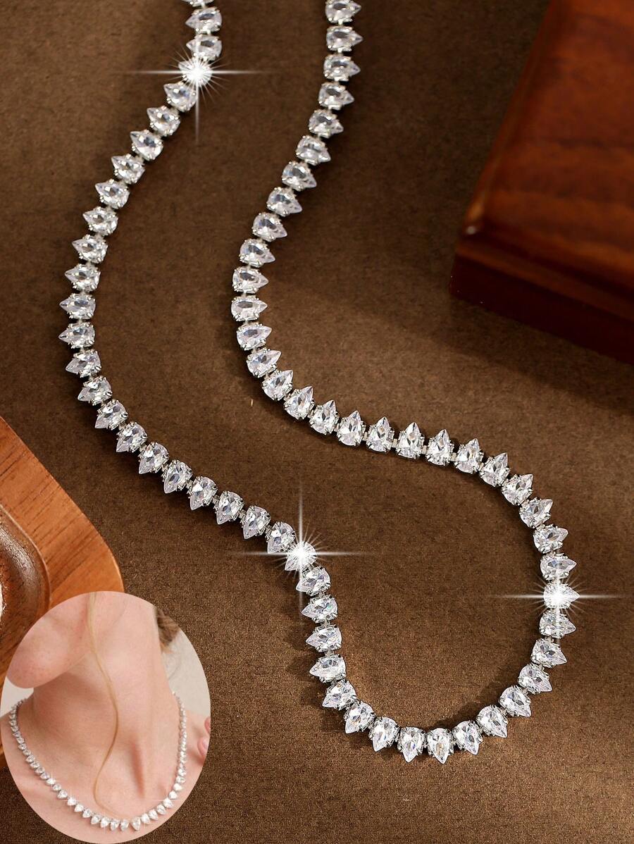 1pc Elegant Water Drop Luxury AAA+ Cubic Zirconia Wedding Party Bridal Necklace Accessories Jewelry