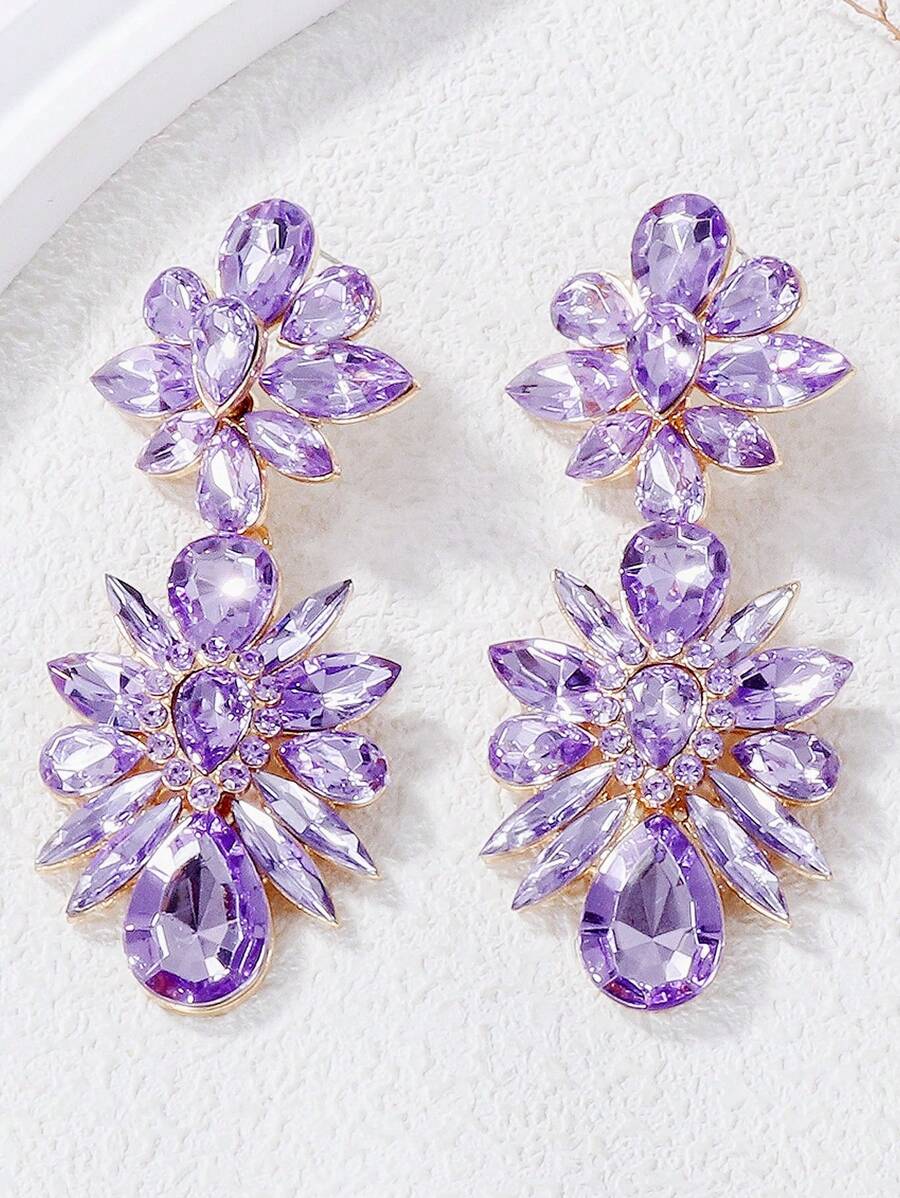 juran 1 Pair Ladies Exaggerated Rhinestone Flower Pendant Earrings, Wedding/Date/Party Gift Jewelry