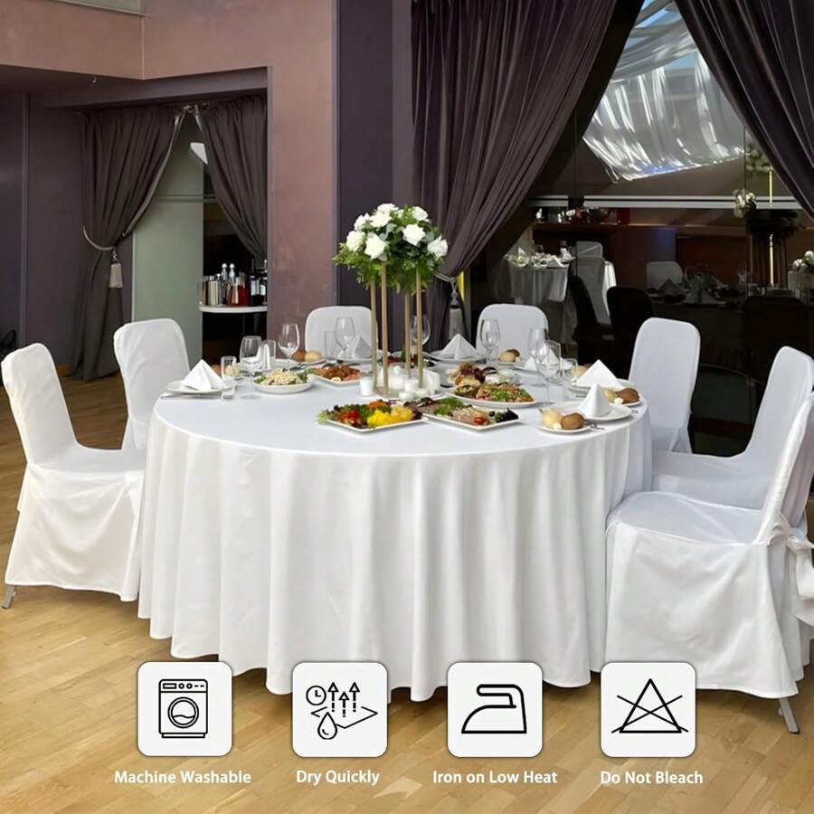 مفرش طاولة دائري - مفرش طاولة دائري قطر 120 بوصة بدون فصل - قطعة واحدة - مفرش طاولة مضاد للبقع قابل للغسيل ، قماش بولي بستر ، لا يبهت ، لا يسهل مزقه ، قماش مفرش طاولة زخرفي ، مناسب للأعراس والحفلات والولائم والأنشطة الرسمية