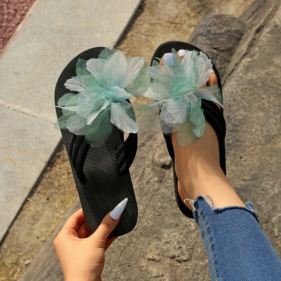 Sandalias de plataforma de espuma con diseño de flores, nuevos zuecos de primavera/verano en color verde