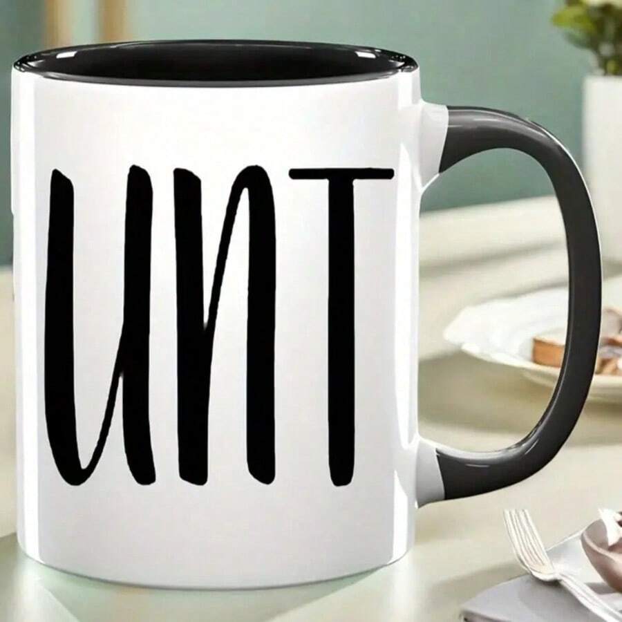 1 pièce Tasse à café en céramique imprimée avec lettre UNT, 11 oz, revêtement en polyester, réutilisable, lavage à la main uniquement, cadeau polyvalent idéal pour une tante
