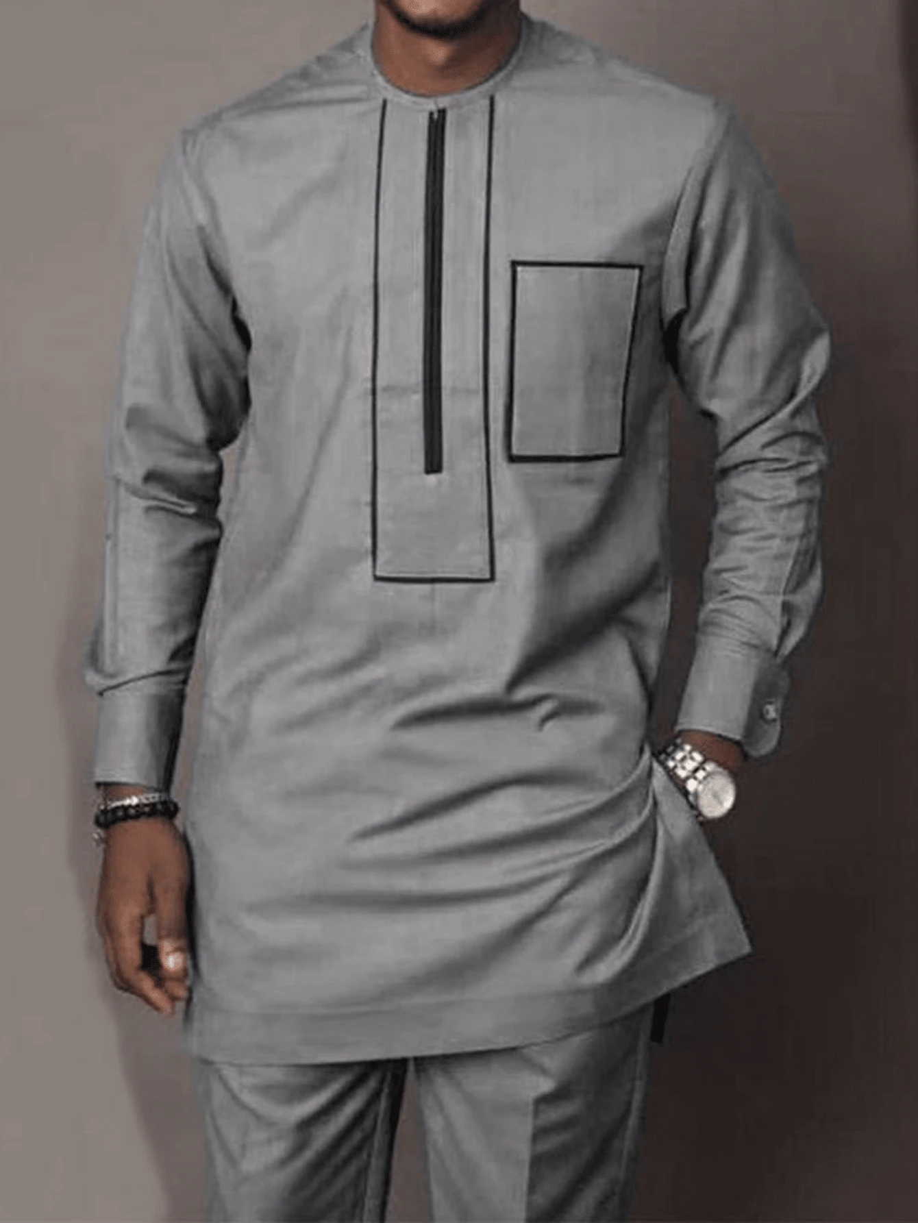 Kaftan Men's Suit Long Sleeve Embroidered Pocket Design Top And Casual Pants 2 Pieces Festive Wedding Traditional Men's Suit