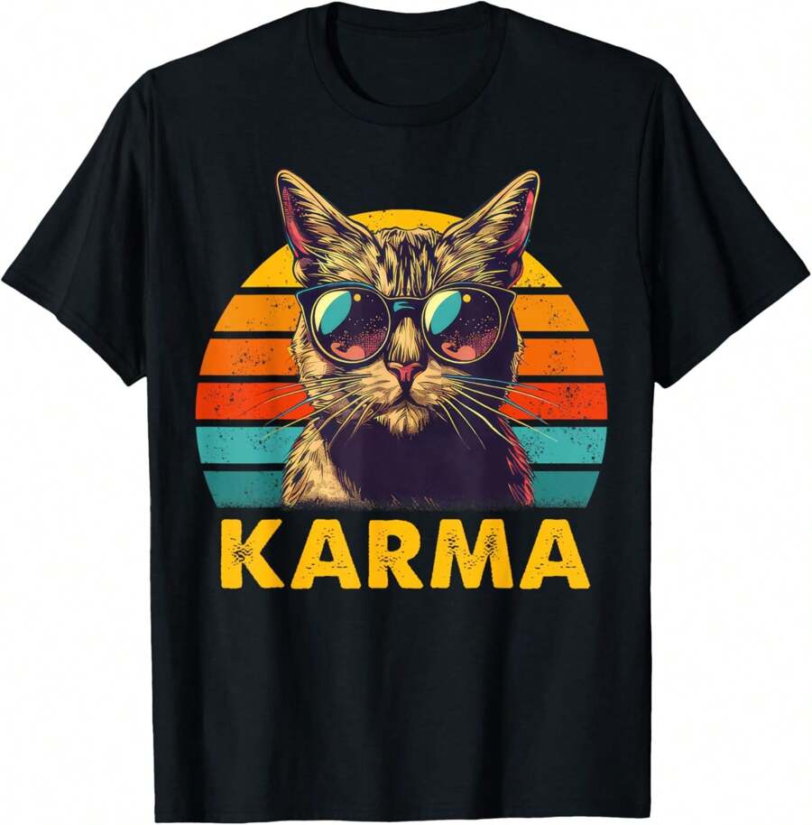 Vintage Cat Music Gifts For Teens Women Karma T-Shirt