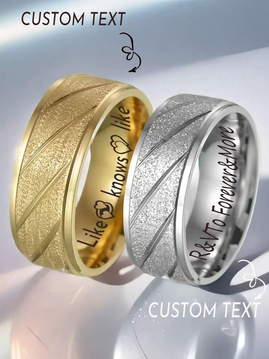 nkeybbon 1 Pc Custom 8MM Men's Sand Twill Frosted Ring Stainless Steel For Women Men Personalized Jewelry Birthday Party Anniversary Valentine's Day Jewellery Gift Name Word Engrave