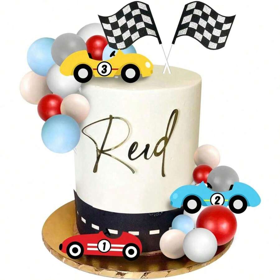 25 PCS Racing Cake Toppers Race Car Birthday Cake Decorations For Racing Car Checkered Flag Birthday Anniversary Party Decorations Supplies,Christmas