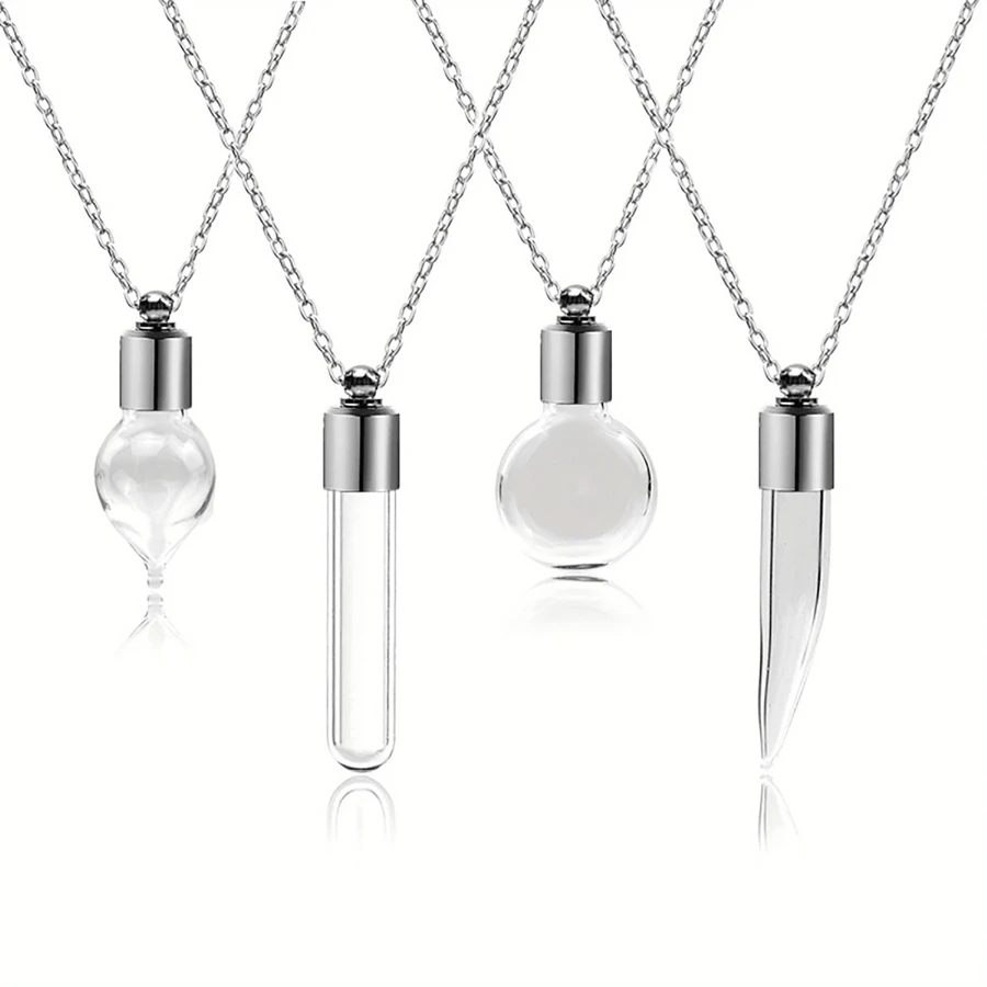 1 Peça Colar Gargantilha de Jóia Unissex com Pingente de Frasco de Perfume de Cristal Abrível em Gota D'água e Frasco de Sangue, DIY