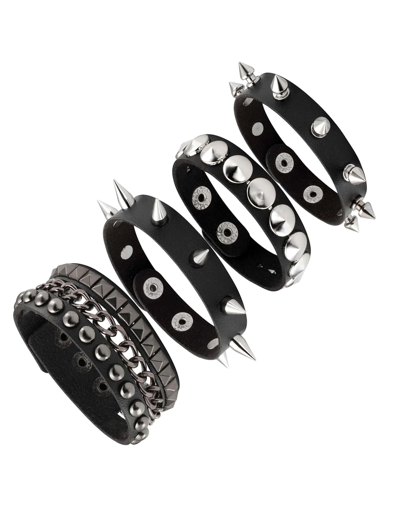 Yanxyad 1/4 szt. Czarna bransoletka ze skóry PU, fajna rockowa regulowana bransoletka w stylu punkowym z nitami, modna gotycka punkowa retro wielołańcuchowa bransoletka dla par do tańca ulicznego dla mężczyzn i kobiet, opaska na nadgarstek z lat 80. gotycka bransoletka punkowa bransoletka mankietowa unisex na prezenty na imprezę