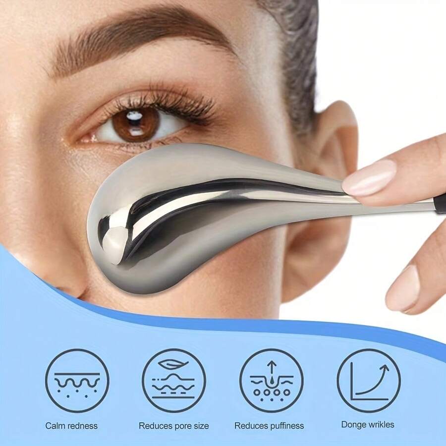 1 st. Roestvrijstalen koudetherapie-massagelepel, gevormd naar de oogcontour, diep kalmerend voor de huid, geschikt voor dagelijkse huidverzorging, schoonheidsapparaat, ergonomisch ontwerp, comfortabele grip, gladde textuur, gezichtsmassage, toepasbaar voor huidverzorging thuis, schoonheidssalon, bestand tegen lage temperaturen zonder vervorming, nuttig bij vermoeidheid na laat opblijven, praktisch voor thuis en op kantoor, ideaal cadeau voor vriendin, familie, geliefden, vrouw