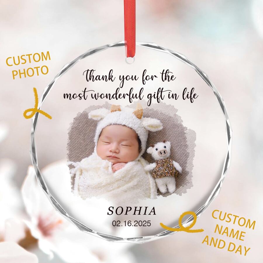 1 Pieza de regalo personalizado con nombre, foto y fecha - Gracias por el regalo talla grande maravilloso Recuerdo personalizado de cristal de vidrio redondo, regalo familiar para él, ella, esposo, esposa, bebé, mascota, regalo familiar