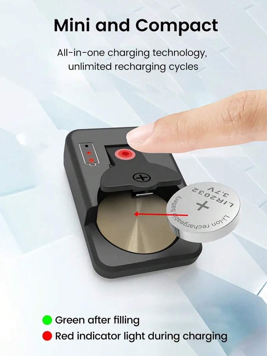 USB Lade-Knopf Batterieladegerät, universeller kompakter Mini-Knopf-Batterietyp, tragbar und effizient, kompatibel mit mehreren Größen ≤ 36V (ohne Batterie)