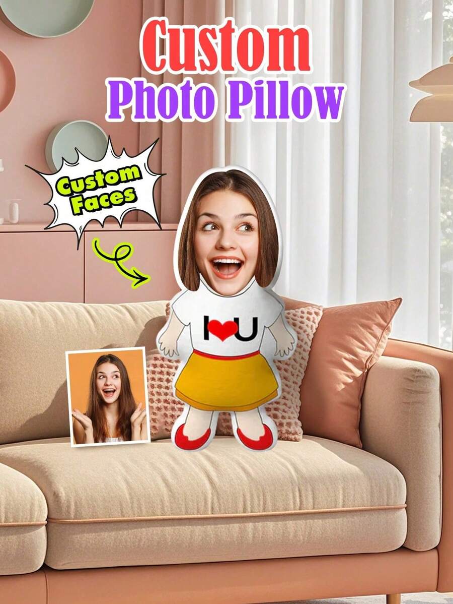1 pièce Coussin personnalisé, coussin personnalisé avec photo, coussin décoratif Minime personnalisé - Conception de photo personnalisée pour elle ou lui, coussin 3D, peluche moulée, impression recto-verso, cadeau unique pour petit ami, petite amie, maman, papa, amis et famille - idéal pour intérieur, canapé, lit, voiture, salon de thé, chambre à coucher, décoration de salle de séjour
