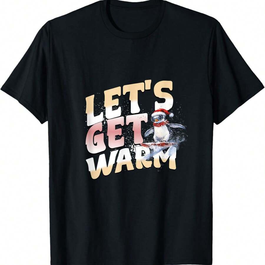 Let's Get Warm. Skiing Penguin T-Shirt