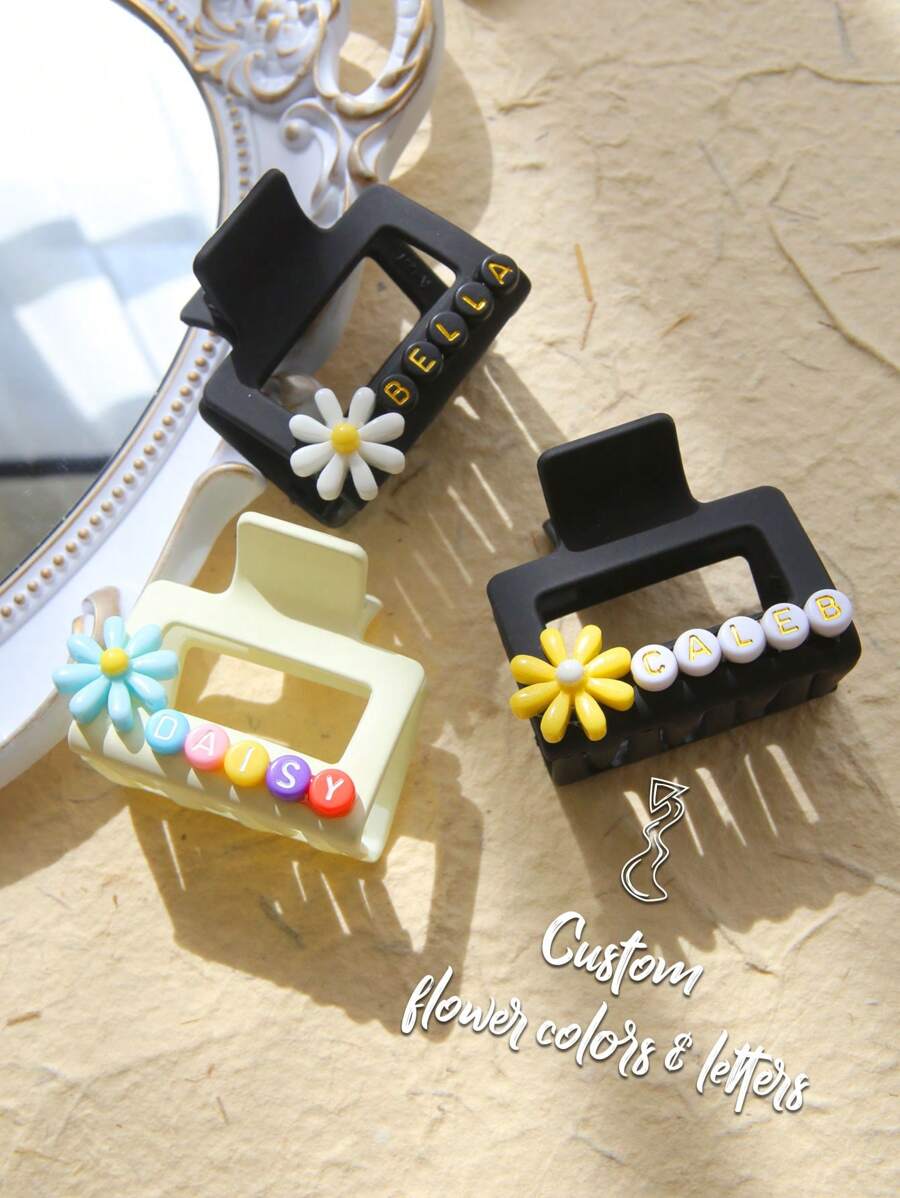 1pc Custom Hair Claw 5cm Clip Custom Letter Clip Fashionable And Cute Daisy Hair Clip, Back Of The Head Plate Hair Clip Hair Claw Suitable For Valentine's Day Gifts, Anniversary Gifts, Party Gifts, Mother's Day Gifts, Gifts For Best Friends