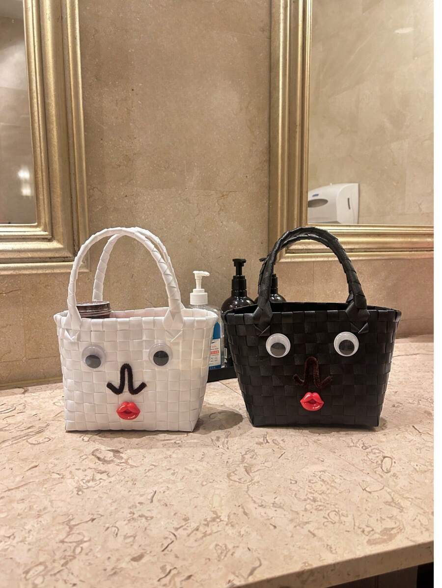 Handgemaakte geweven kleine handtas, zomerse mini-mandtas, grappige expressiegeschenkset voor verjaardagen, prinsessensfeer, foto-accessoire, opbergtas
