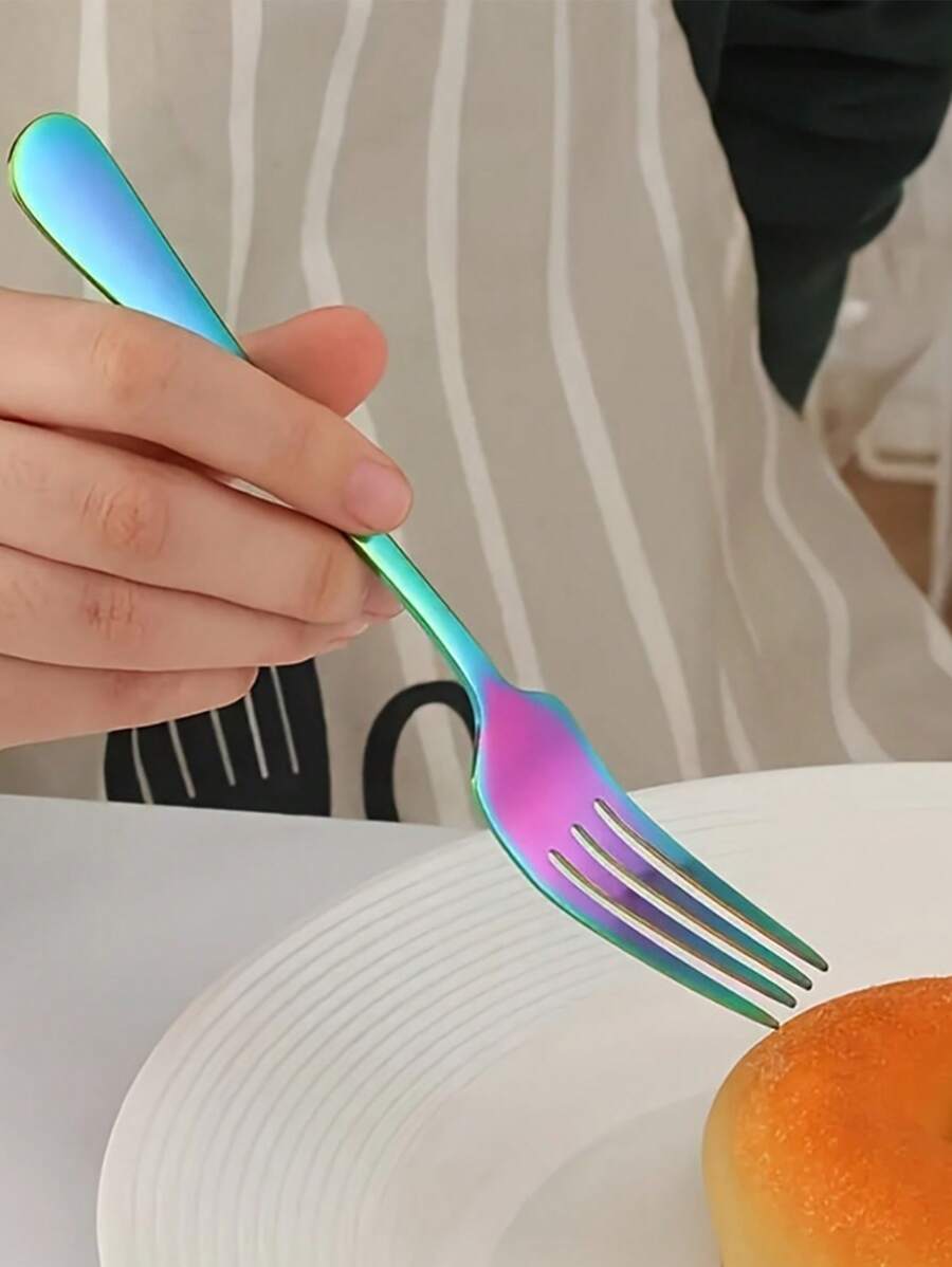 1/2Pcs Multifunctional Stainless Steel Colorful Salad Forks, Dessert Forks, Mirror Polished, Cutlery, Convenient , Dishwasher Safe, Suitable For Home Kitchens, Restaurants And Hotels, Kitchen Gadgets, Perfect Gifts For Housewarming And Dinner Parties