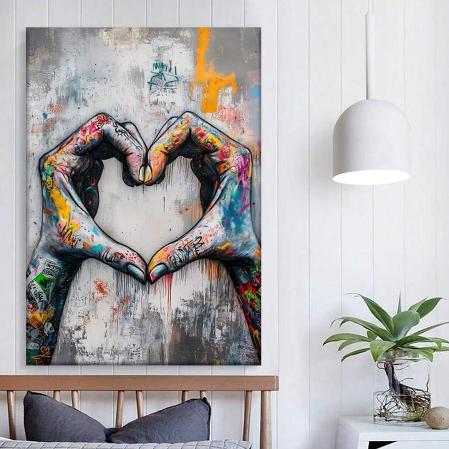 Framed, Canvas Painting, Street Graffiti Love, Wall Decoration, Living Room, Library, Office, Cafe, Bar, Abstract Art, Perfect Birthday, Holiday Gift, Valentine'S Day, Easter Egg