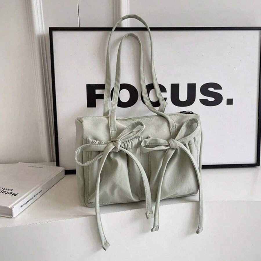 New Korean Bow Nylon Shoulder Bag Fashionable And Sweet Design Tote Bag Folded Large Capacity Commuter Women's Handbag