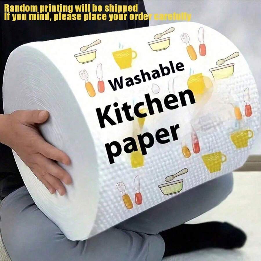 1 Roll (50/100 Sheets) Slouchy Rags, Disposable Kitchen Towels, Washable Dish Towels, Rags, Non-Stick Oil Rags, Degreasing Wipes, Household Rags, Drying Cloths, Cleaning Supplies, Cleaning Tools ( Random Printing), For Outdoor, Camping