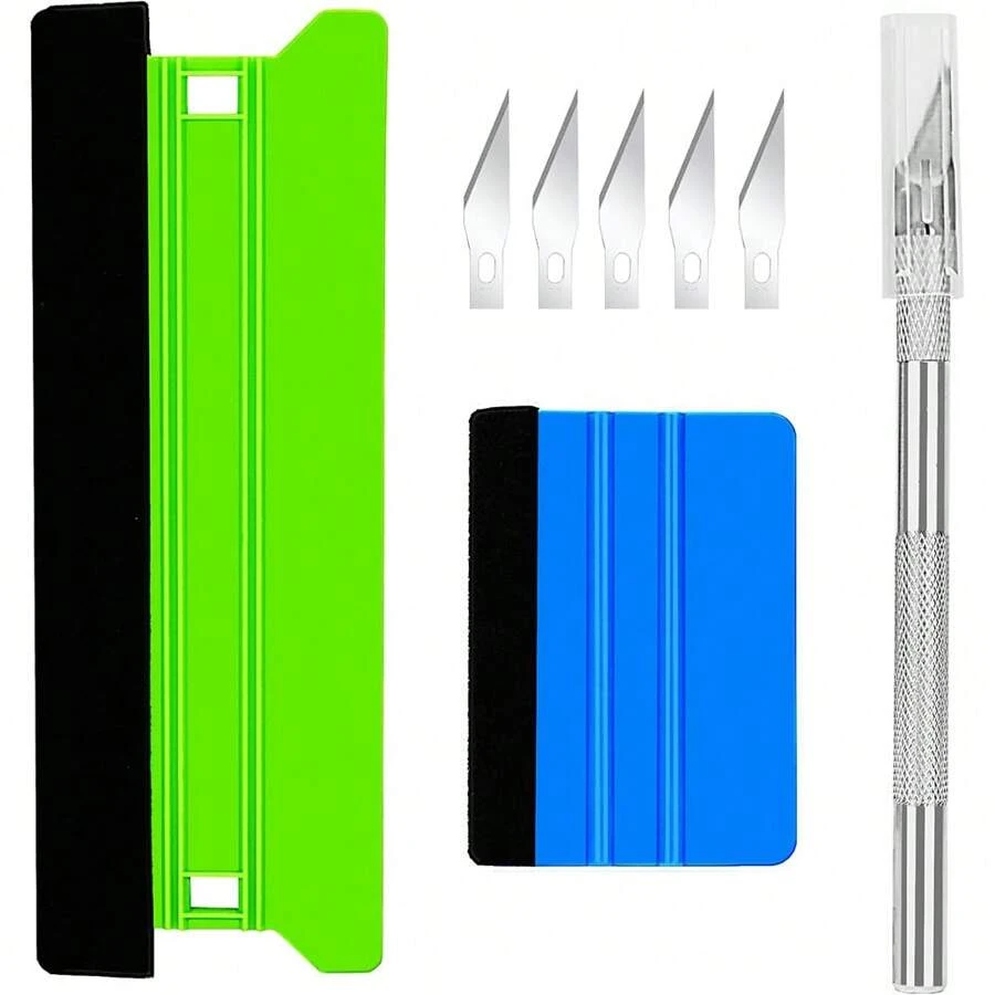 Strumenti efficienti per applicazioni in vinile, strumenti per pellicole per finestre, strumenti per carta da parati, con 21 cm e 10 raschietti in plastica e taglierina, per pellicole per vetri, vinile per auto, oscuramento auto, applicazione di carta da parati