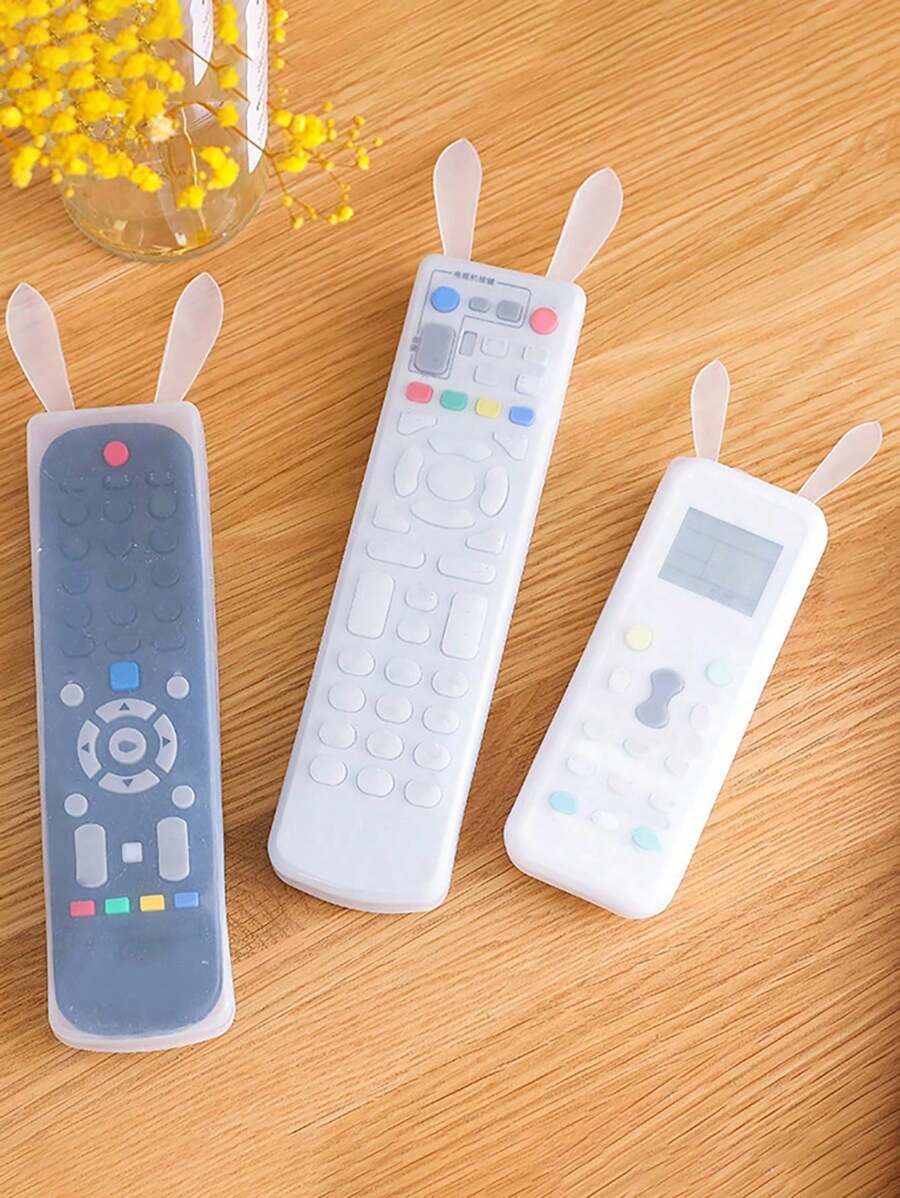 1 PIEZA Funda transparente larga para el control remoto del aire acondicionador y TV - Funda protectora tipo "orejas de conejo" para el polvo - Funda para escuela, oficina, hogar, viajes, bolso, organización, almacenamiento, útiles escolares
