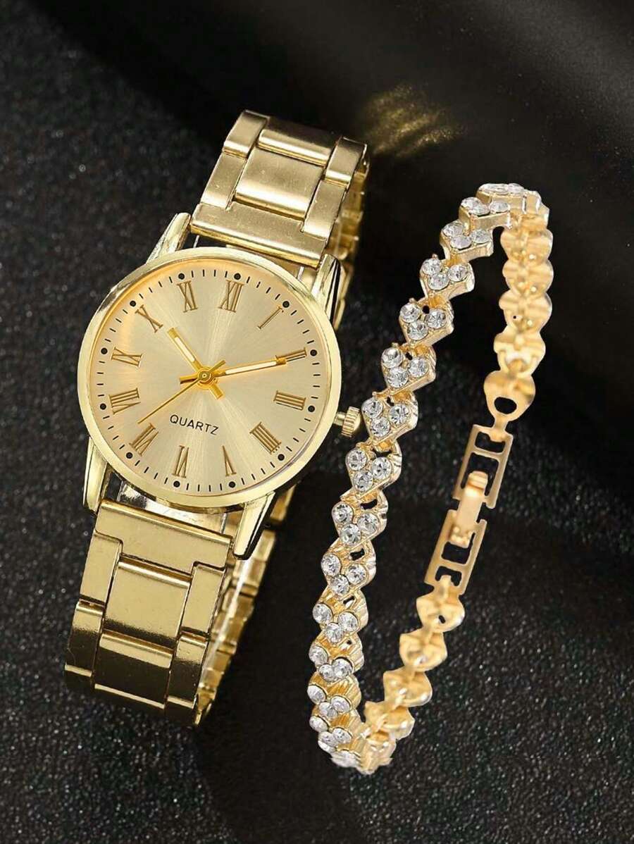 1pc graduação digital pequeno disco meninas pulseira de aço relógio e 1pc pulseira conjunto de joias para senhoras