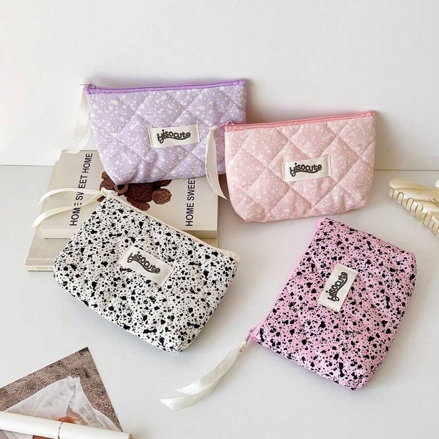Simple Splashed Ink Cloth Storage Bag Student Portable Makeup Handbag Cosmetic Lipstick Bluetooth Earphone Storage Pouch