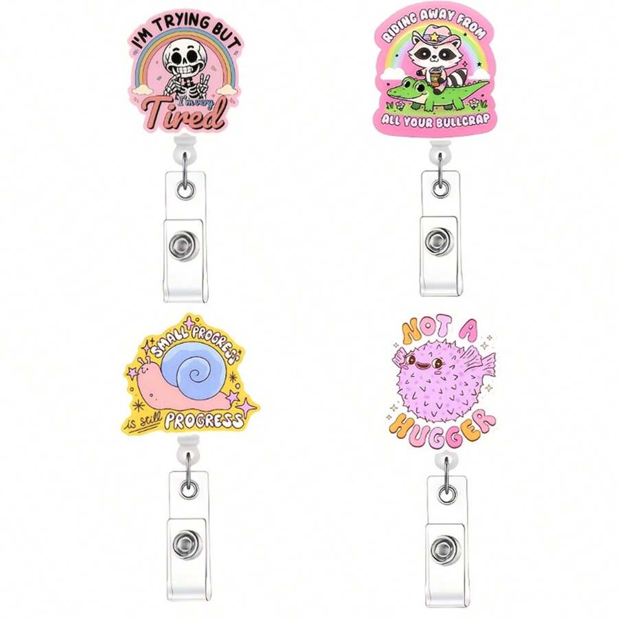 1/4pcs Creative Personalized Retractable Badge Roll, Name Badge Holder With ID Clip Nurse Doctor Volunteer Staff Accessories Decoration