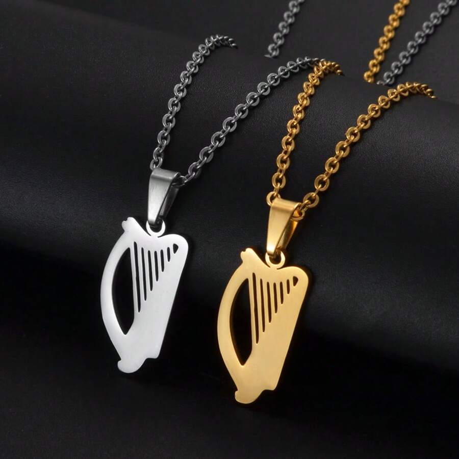 1 Stück Irische Harfe Anhänger Halskette für Damen, Schmuck aus Edelstahl, Musikinstrument aus Irland