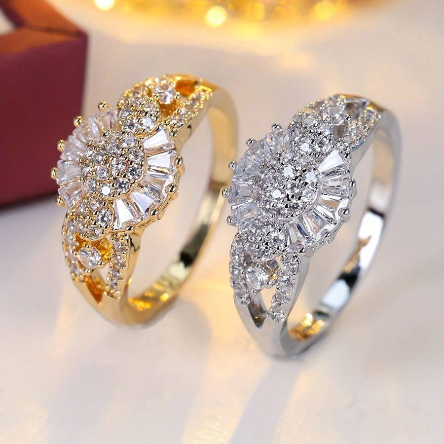 1 pieza Anillo minimalista de diseño simple y de moda para mujeres, con circonita cúbica sintética incrustada, joyería versátil para uso diario