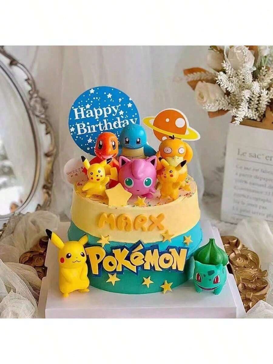 pokemon Set decorativo de 6 piezas de toppers para pastel de Pikachu Pokeball, ideal para mesa de postres y redes sociales