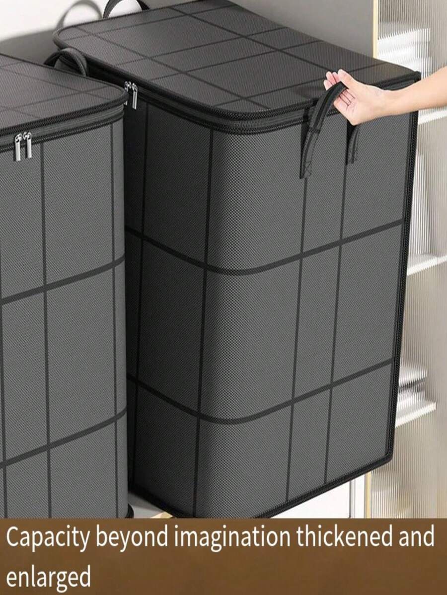1 Piece Reinforced Large Capacity Bag, Clothing Storage Bag, Toy Storage Bag, Seasonal Bedding Storage Bag, Foldable Fabric, Two-Way Alloy Zipper, Comfortable Handle, Precise Embroidery, Washable, Dust And Moisture-Proof, Suitable For Storing Household Items, Clothing Storage And Seasonal Storage