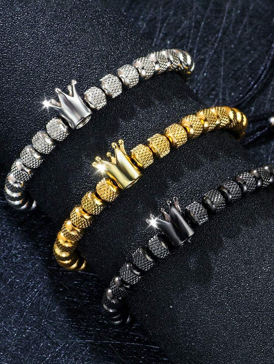 1 pulsera de hombre con diseño de corona, de acero inoxidable, ajustable, de color negro/plateado/dorado, hecha a mano, resistente a los arañazos, regalo para el Día de San Valentín, Día del Padre, primavera 2025
